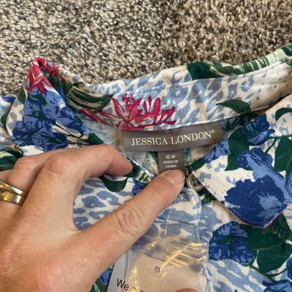 Jessica London Linen Rayon Tunic Top Floral Button Shirt 3/4 Sleeve Women’s 16W - Picture 4 of 8
